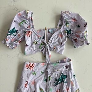 Hill House Isabella Top & Mirabel Skirt - XS, Sea Creatures Print